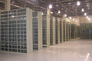 Shelving in the warehouse of the George W. Bush Presidential Library.