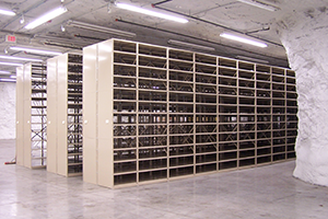 Shelving in the storage area of National Archives and Records Admin.
