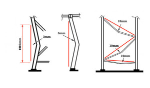 Damaged pallet rack with bends in frame