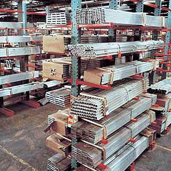 Section of cantilever rack storing long, bulky material.