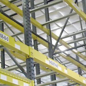 Green and yellow pallet racking.