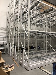 Movile racking for cannabis storage.