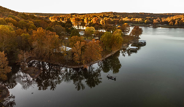 Grand Lake shoreline in the fall.