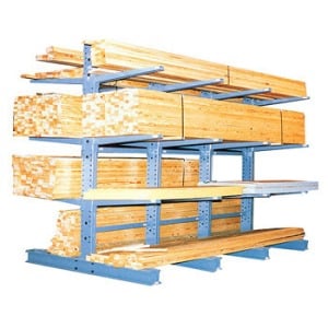 Cantilever rack with lumber on it