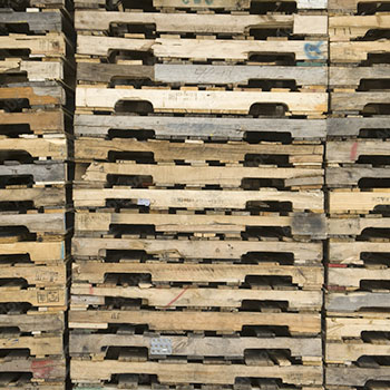 Stacks of wooden pallets.