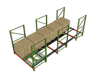 Five-deep push back racking setup