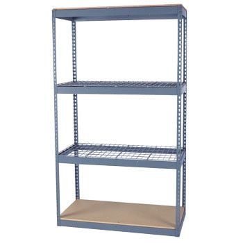 Rivet shelving section with four storage levels.