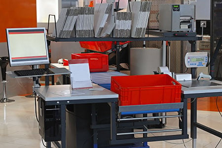 Well organized shipping station ready for the day.