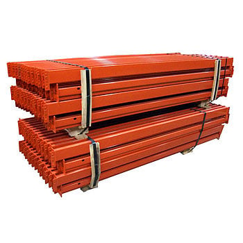 Two stacks of orange pallet rack beams