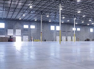 Empty warehouse with a view of the ceiling