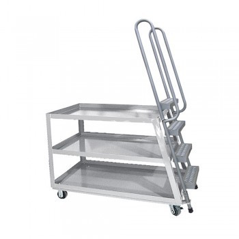 Hi-Duty Stock-Picking Ladder Trucks - Aluminum - 28x52” Bottom Shelf