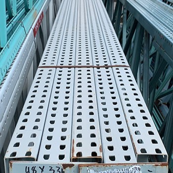 48” x 336” Used Teardrop Pallet Rack Upright- New Style 48” x 336” Used Teardrop Pallet Rack Upright- New Style