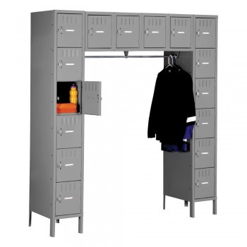 12x18x12” Openings - 16-Person Locker System - Partially Assembled - With Legs - Medium gray