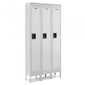 12x15x72” Openings - 1-Tier Locker - 3 Lockers Wide - Welded - Light gray