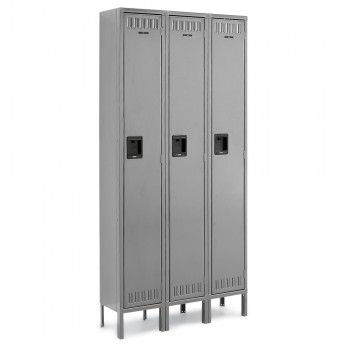 12x12x60” Openings - 1-Tier Locker - 3 Lockers Wide - Welded - Medium gray