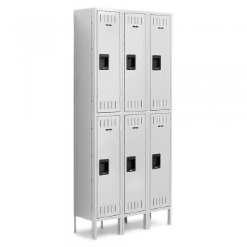 12x18x30” Openings - 2-Tier Locker - 3 Lockers Wide - Welded - Light gray