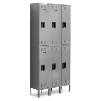 12x18x30” Openings - 2-Tier Locker - 3 Lockers Wide - Welded - Medium gray