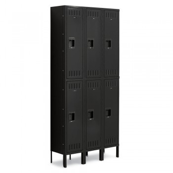15x15x36” Openings - 2-Tier Locker - 3 Lockers Wide - Welded - Black