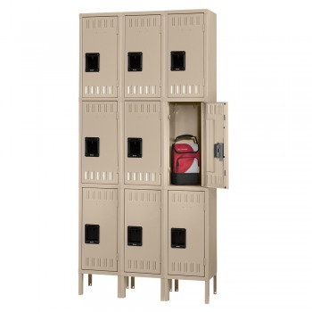 15x15x24” Openings - 3-Tier Locker - 3 Lockers Wide - Welded - Sand