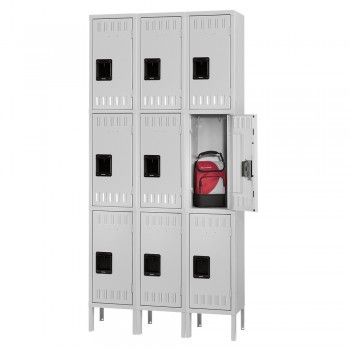 15x15x24” Openings - 3-Tier Locker - 3 Lockers Wide - Welded - Light gray