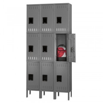12x15x24” Openings - 3-Tier Locker - 3 Lockers Wide - Welded - Medium gray