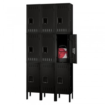 12x15x24” Openings - 3-Tier Locker - 3 Lockers Wide - Welded - Black