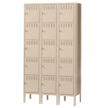 15x18x12” Openings - 5-Tier Locker - 3 Lockers Wide - Welded - Sand