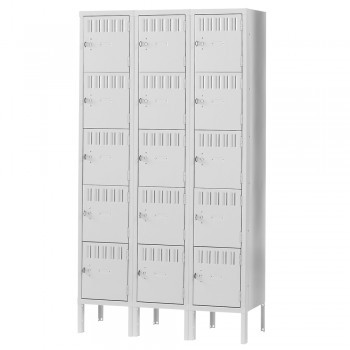 12x18x12” Openings - 5-Tier Locker - 3 Lockers Wide - Welded - Light gray