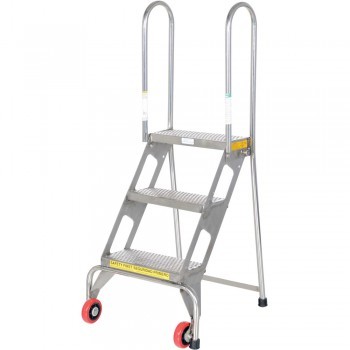 Lock and Roll Folding Ladders w/ Wheels - 3 Steps - Stainless Steel