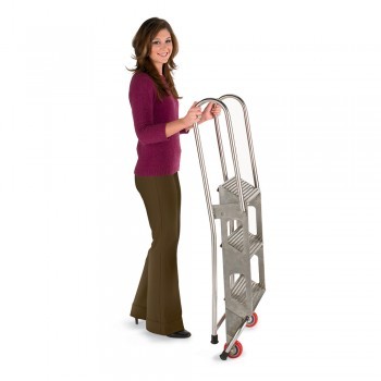 Lock and Roll Folding Ladders w/ Wheels - 4 Steps - Steel