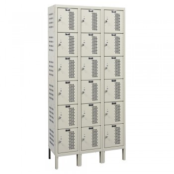 12x18x12” Openings - Heavy-Duty Ventilated 6-Tier Locker - 3 Locker Wide - Set-Up - Putty