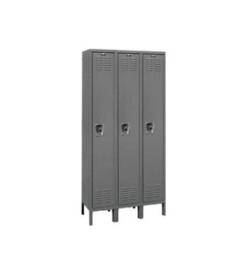 12x15x72” Opening - 1-Tier Locker -  Ready-Built Locker -3 Lockers Wide - Set Up - Gray