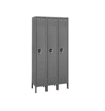 12x18x72” Opening - 1-Tier Locker -  Ready-Built Locker -3 Lockers Wide - Set Up - Gray