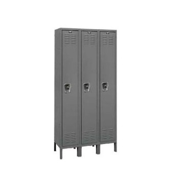 12x18x72" Opening - 1-Tier Locker -  Ready-Built Locker -3 Lockers Wide - Set Up - Gray