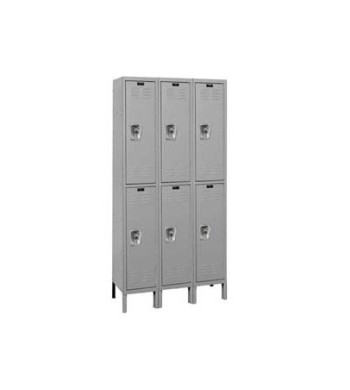 12x15x36” Openings - 2-Tier Locker -  Ready-Built Locker - 3 Lockers Wide - Set Up - Gray