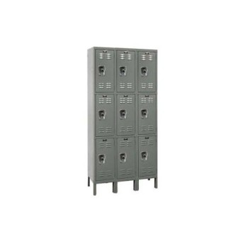 12x12x24” Openings - 3-Tier Locker -  Ready-Built Locker - 3 Lockers Wide - Set Up - Gray