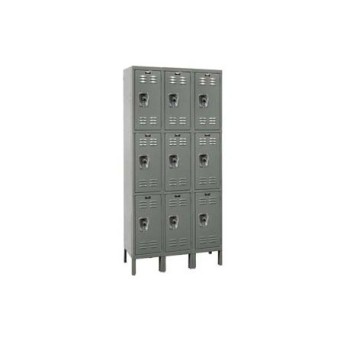 12x12x24" Openings - 3-Tier Locker -  Ready-Built Locker - 3 Lockers Wide - Set Up - Gray