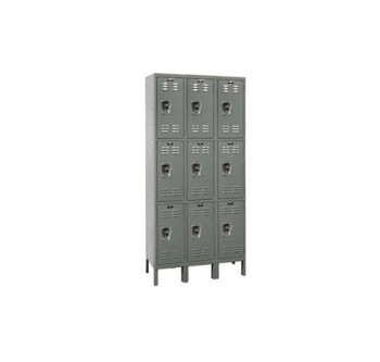 12x15x24” Openings - 3-Tier Locker -  Ready-Built Locker - 3 Lockers Wide - Set Up - Gray