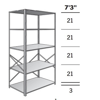 36” x 12” x 87” Open Metal Box Shelving Starter- 5 Shelf