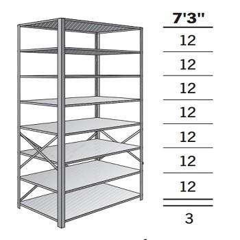 48” x 24” x 87” Open Metal Box shelving Adder- 8 Shelf