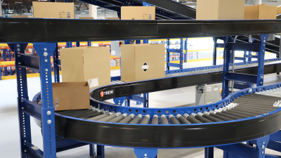 Close-up of an automated conveyor line transporting boxes in a warehouse