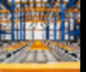 Close up of a bay of pallet flow pallet rack system