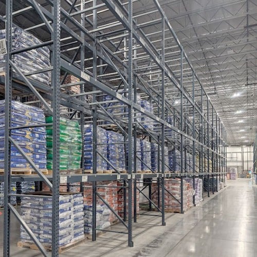 Aisle of teardrop pallet rack Aisle of teardrop pallet rack
