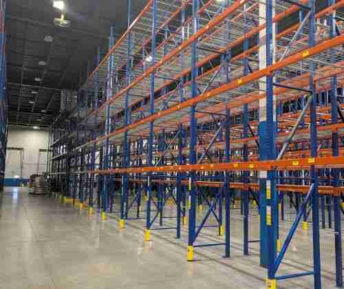 Row of pallet rack ready to be liquidated