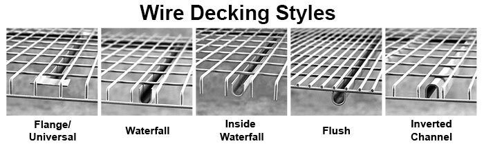 Images displaying five different styles of wire decking